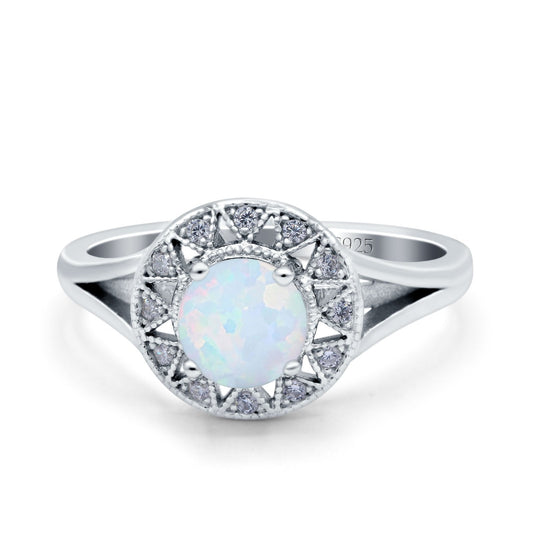 Celtic Halo Engagement Ring Round Lab Created White Opal