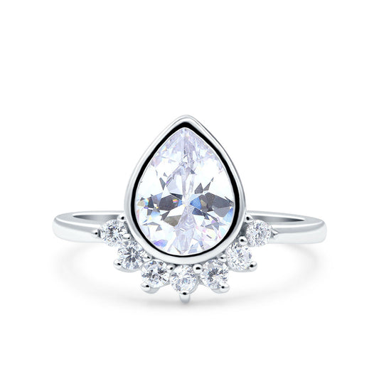 Art Deco Solitaire Accent Pear Wedding Ring Band Simulated Cubic Zirconia