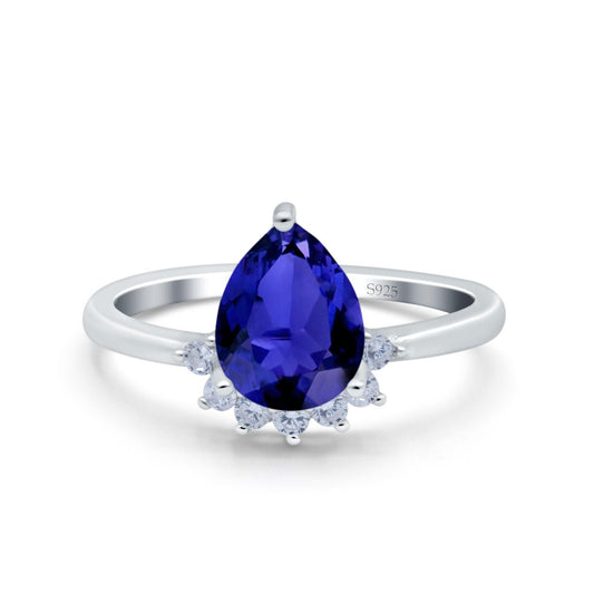 Teardrop Art Deco Pear Engagement Ring Simulated Blue Sapphire CZ