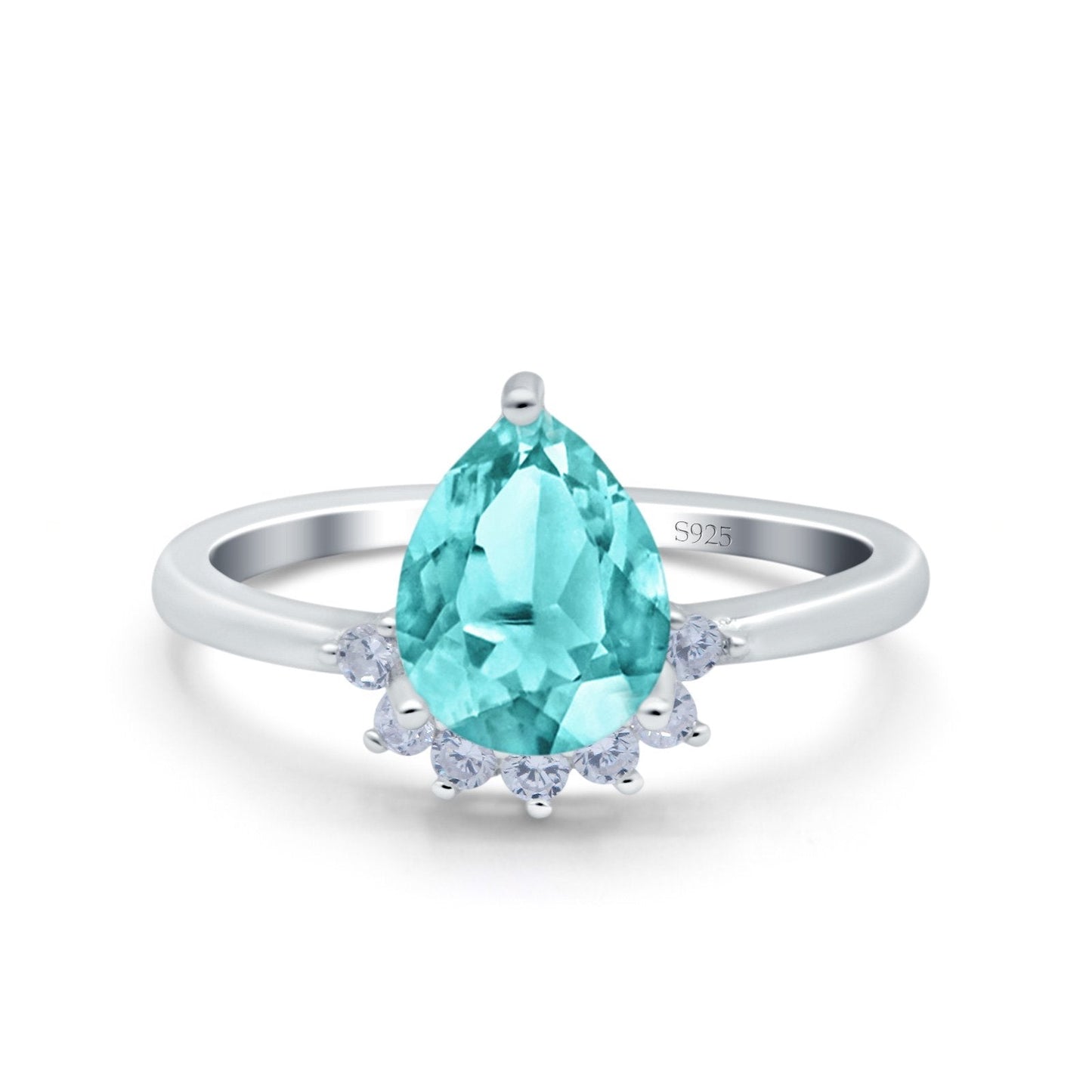 Teardrop Art Deco Pear Engagement Ring Simulated Paraiba Tourmaline CZ