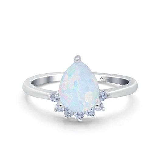 Teardrop Art Deco Pear Engagement Ring Lab Created White Opal