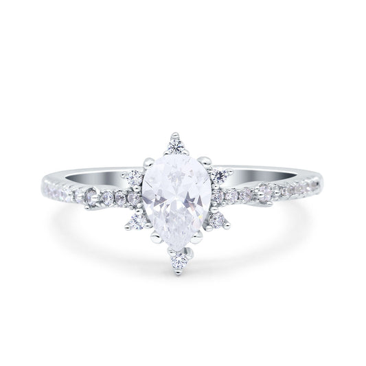 Starburst Teardrop Pear Simulated Cubic Zirconia Wedding Ring