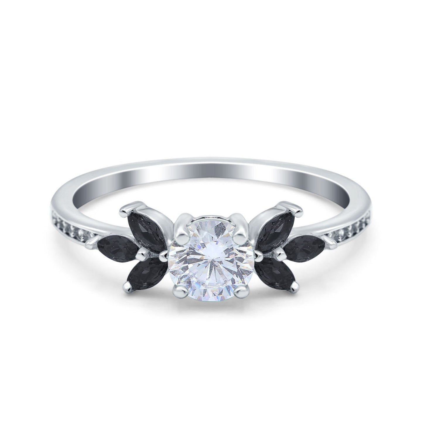 Art Deco Engagement Ring Simulated Black Round Simulated Cubic Zirconia