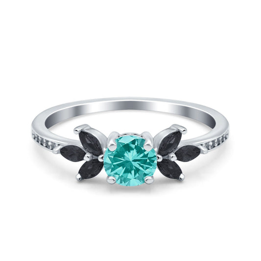 Art Deco Simulated Black Round Simulated Paraiba Tourmaline CZ Engagement Ring