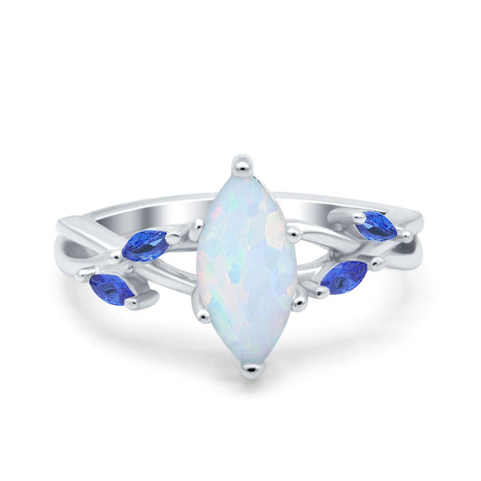 Infinity Twist Sapphire Marquise Lab Created White Opal Wedding Ring