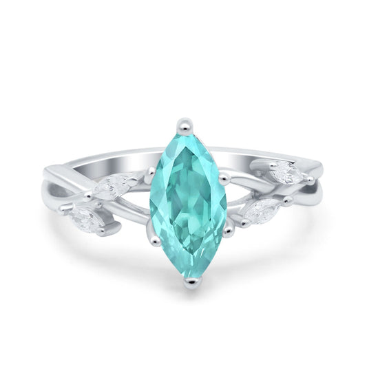 Infinity Twist Marquise Art Deco Simulated Paraiba Tourmaline CZ Engagement Ring