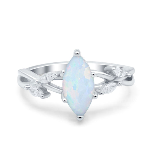 Infinity Twist Marquise Art Deco Lab Created White Opal Engagement Ring