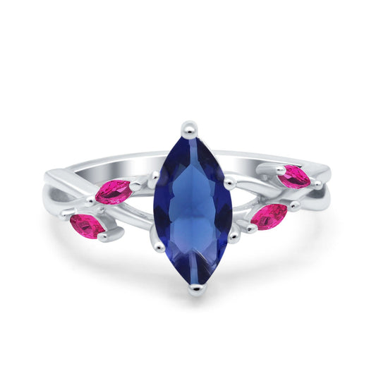 Infinity Twist Marquise Simulated Blue Sapphire CZ & Ruby Wedding Ring