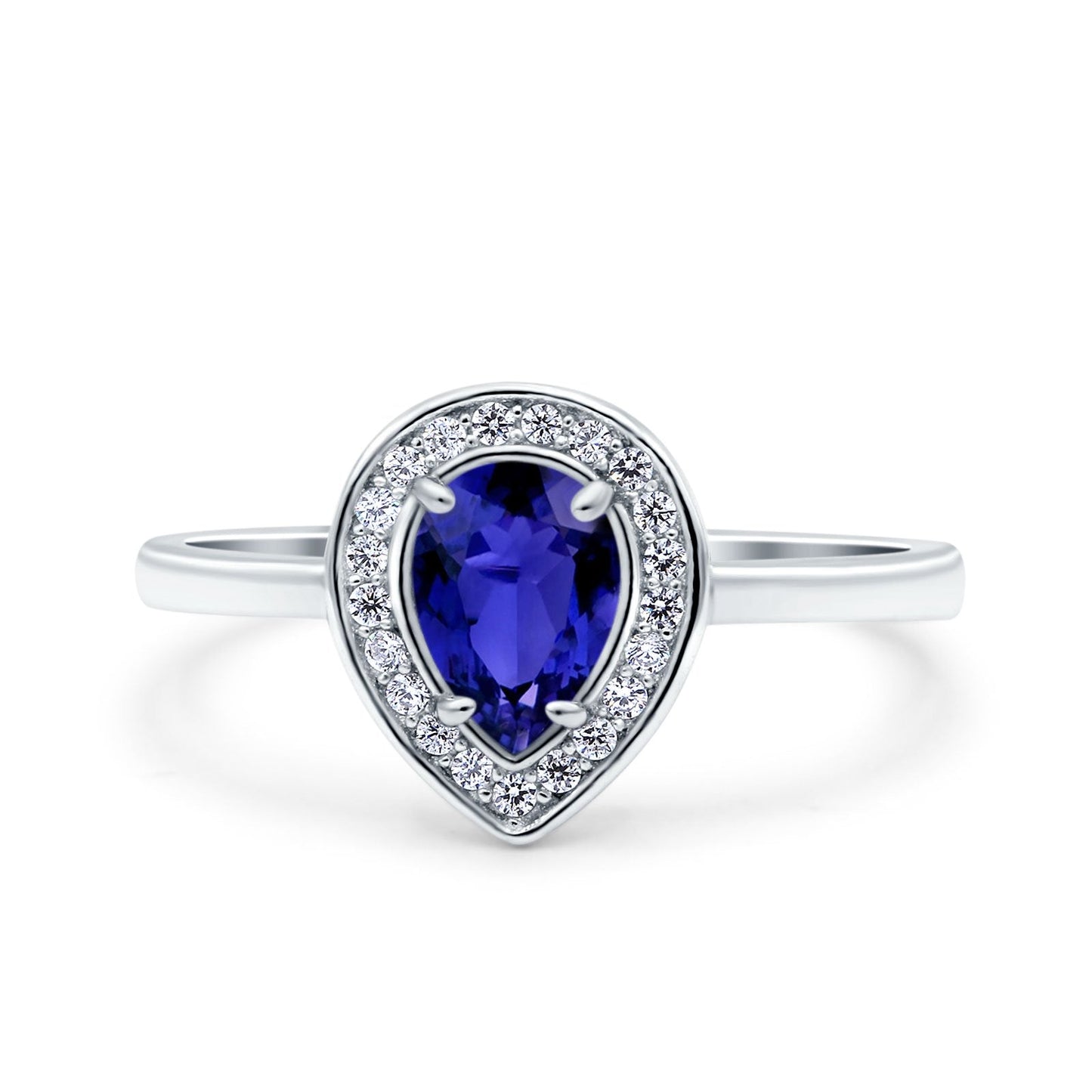 Teardrop Pear Art Deco Wedding Ring Simulated Blue Sapphire CZ