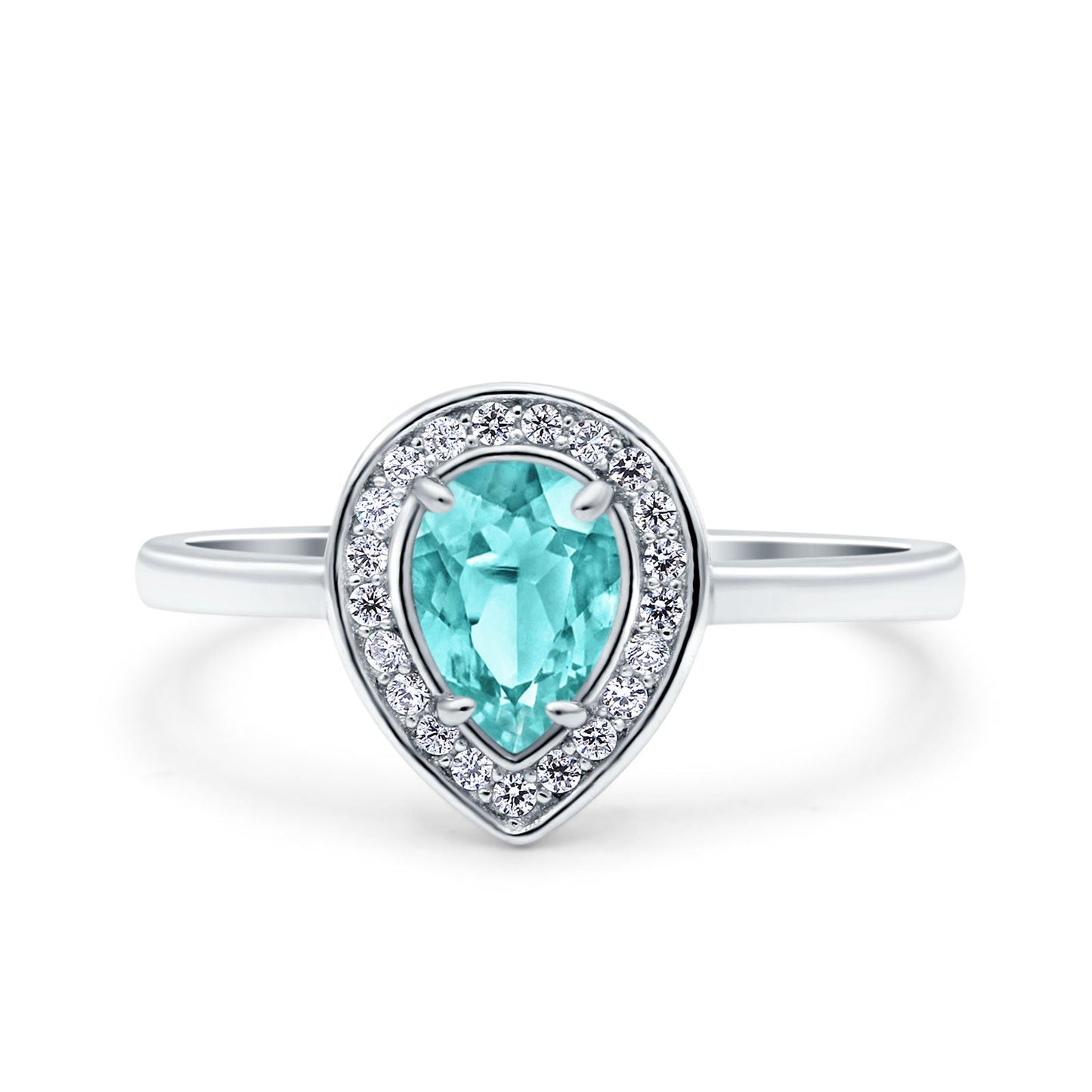 Teardrop Pear Art Deco Wedding Ring Simulated Paraiba Tourmaline CZ