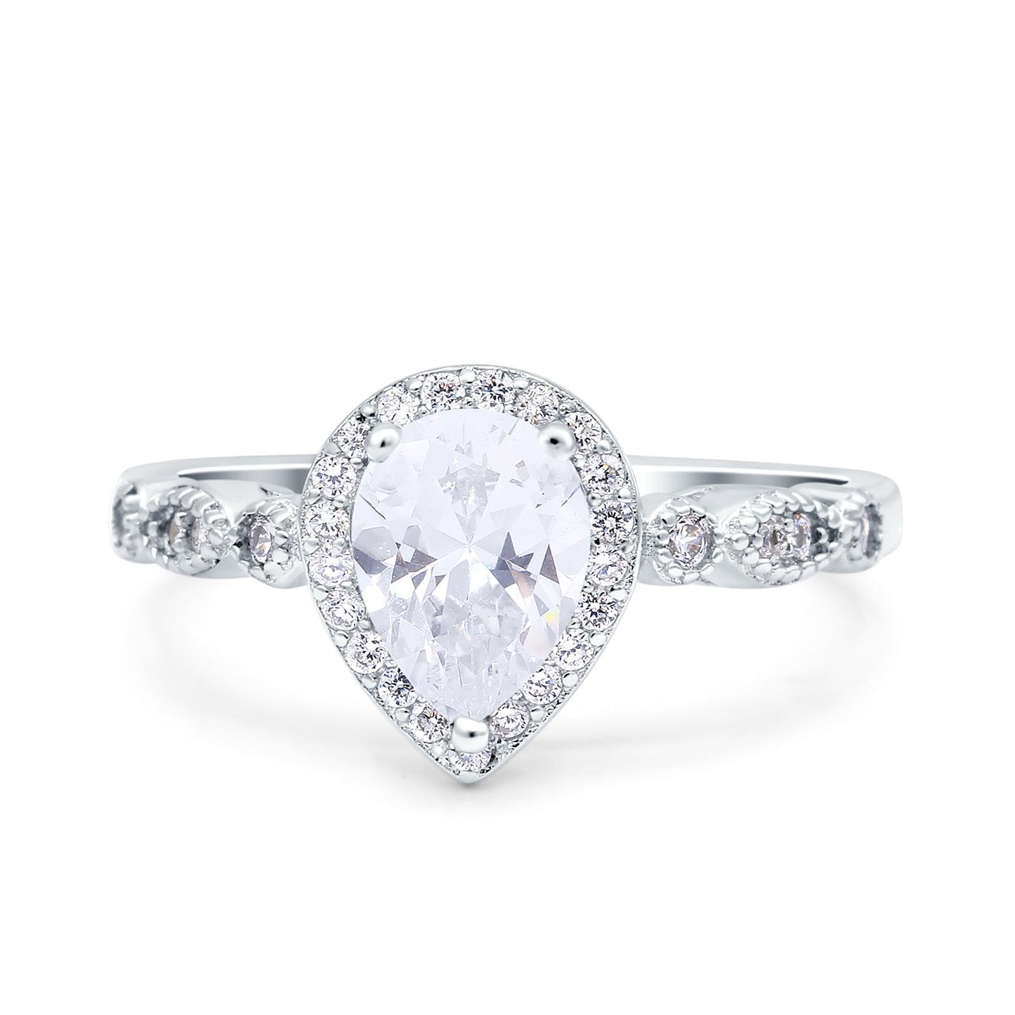 Halo Pear Engagement Ring Simulated Cubic Zirconia