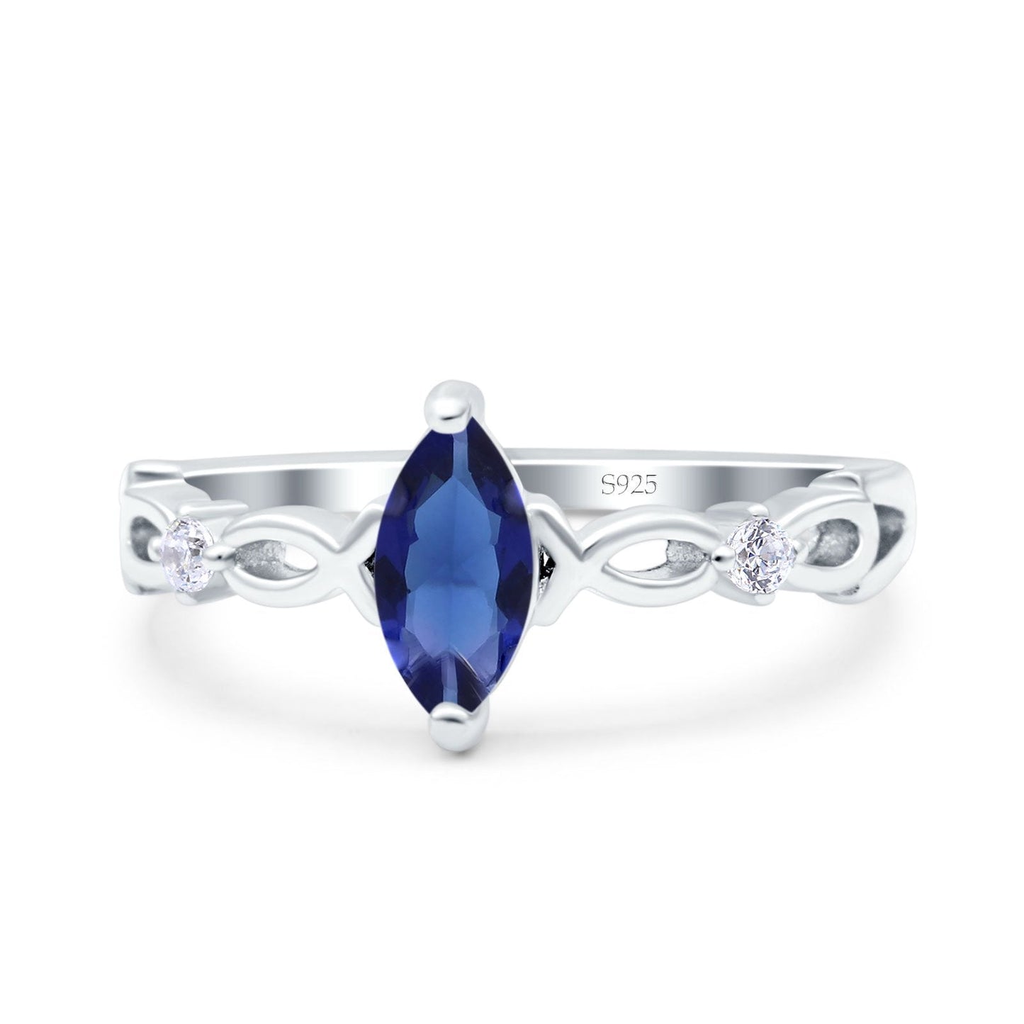 Marquise Wedding Ring Infinity Twisted Simulated Blue Sapphire CZ