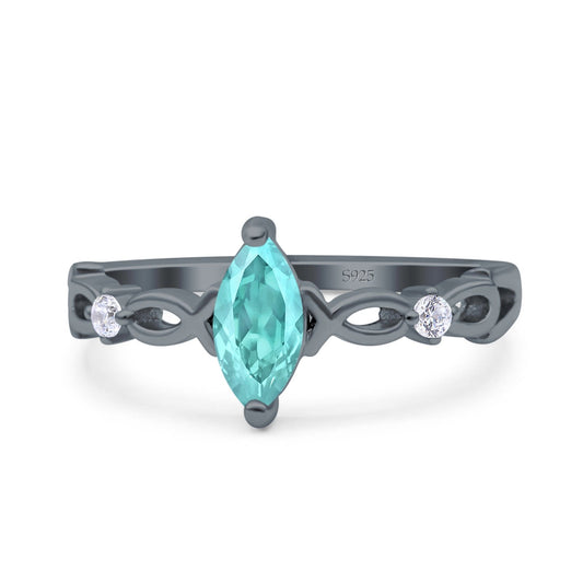 Marquise Wedding Ring Infinity Twisted Black Tone, Simulated Paraiba Tourmaline CZ