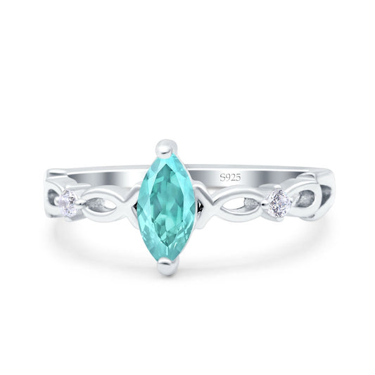 Marquise Wedding Ring Infinity Twisted Simulated Paraiba Tourmaline CZ