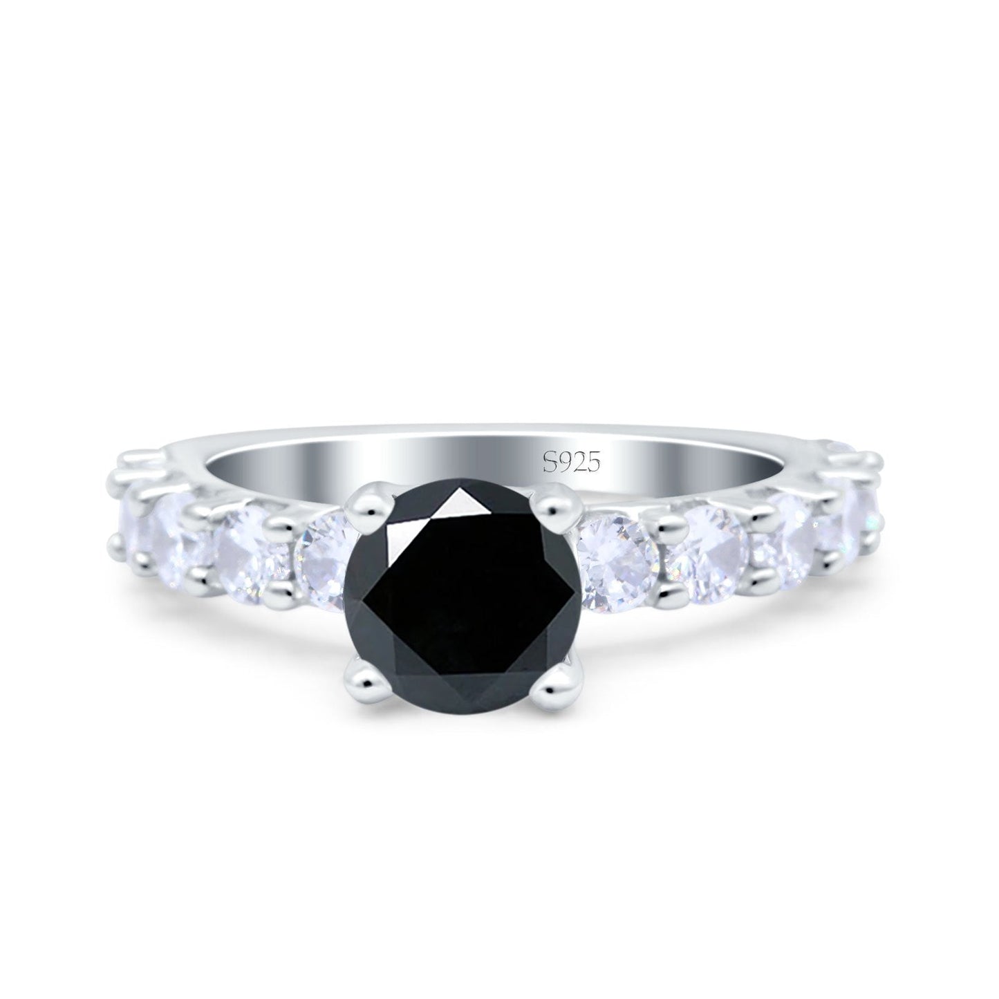 Art Deco Wedding Bridal Ring Round Simulated Black CZ