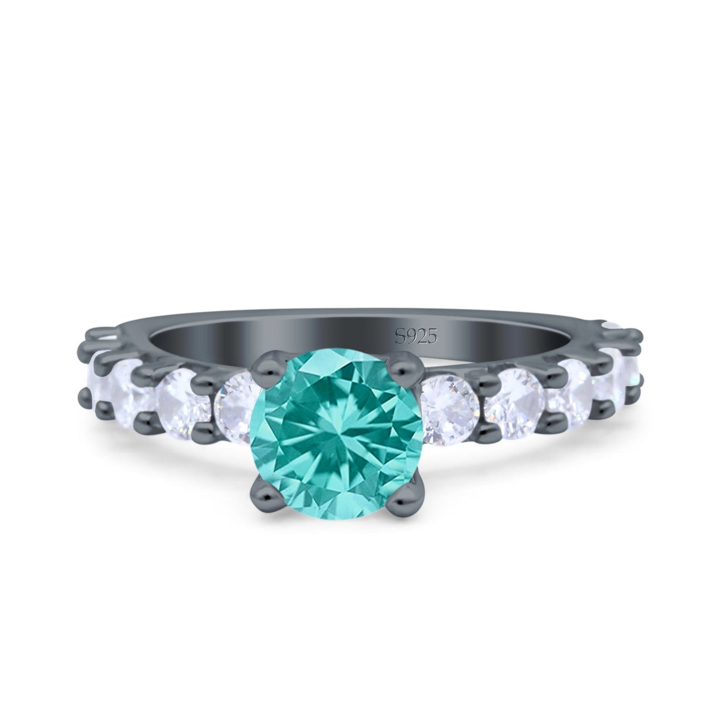 Art Deco Wedding Bridal Ring Round Black Tone, Simulated Paraiba Tourmaline CZ