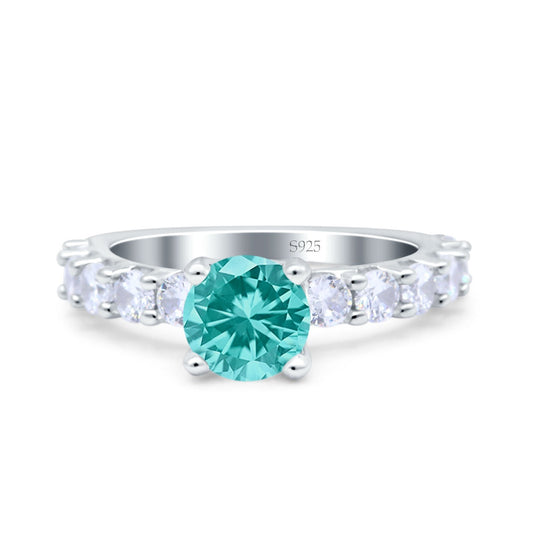 Art Deco Wedding Bridal Ring Round Simulated Paraiba Tourmaline CZ