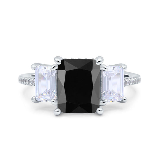 Three Stone Radiant Cut Wedding Ring Simulated Black CZ