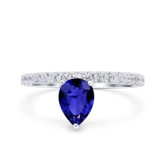 Teardrop Art Deco Pear Wedding Bridal Ring Simulated Blue Sapphire CZ