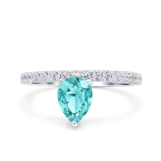 Teardrop Art Deco Pear Wedding Bridal Ring Simulated Paraiba Tourmaline CZ