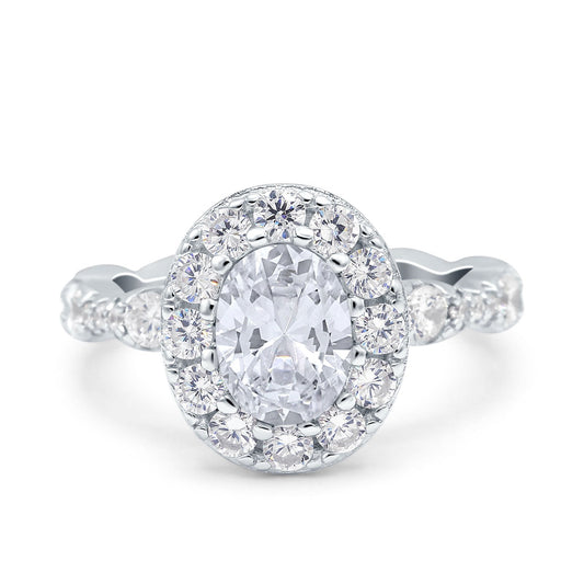 Oval Art Deco Halo Simulated CZ Wedding Ring