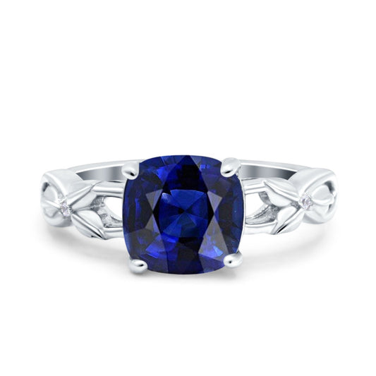 Art Deco Cushion Cut Wedding Ring Simulated Blue Sapphire CZ