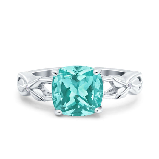 Art Deco Cushion Cut Wedding Ring Simulated Paraiba Tourmaline CZ