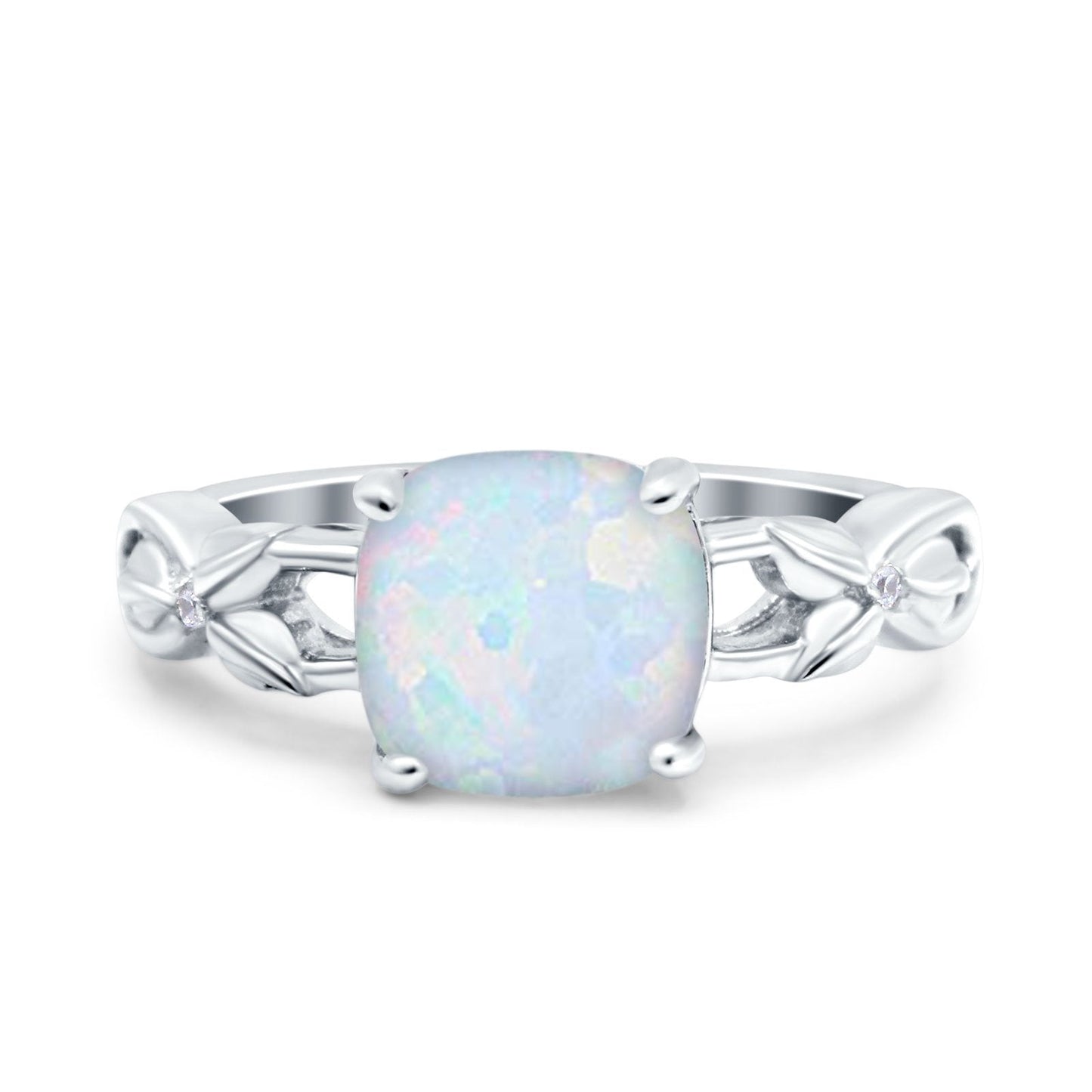 Art Deco Cushion Cut Wedding Ring Lab Created White Opal