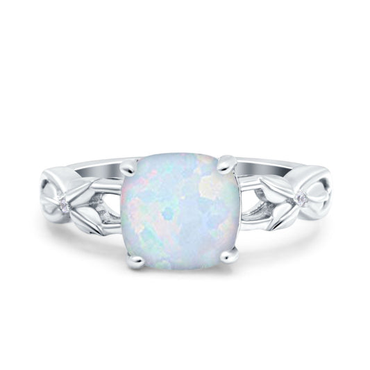 Art Deco Cushion Cut Wedding Ring Lab Created White Opal