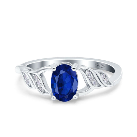 Oval Art Deco Engagement Bridal Ring Simulated Blue Sapphire CZ