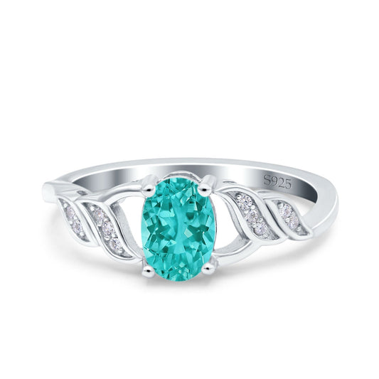 Oval Art Deco Engagement Bridal Ring Simulated Paraiba Tourmaline CZ