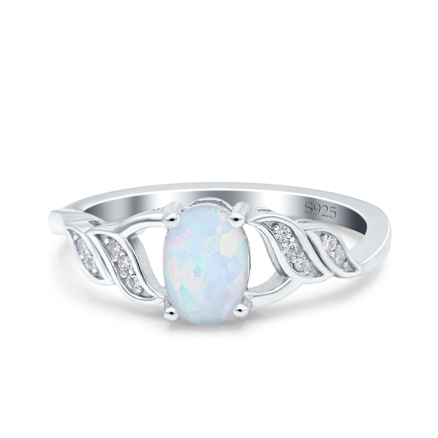 Oval Art Deco Engagement Bridal Ring Lab Created White Opal