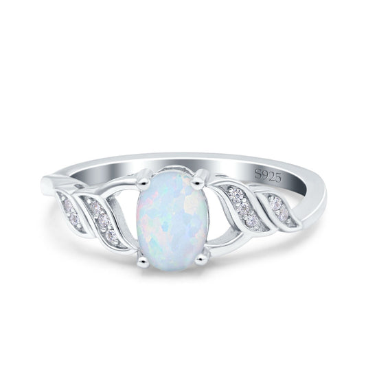 Oval Art Deco Engagement Bridal Ring Lab Created White Opal