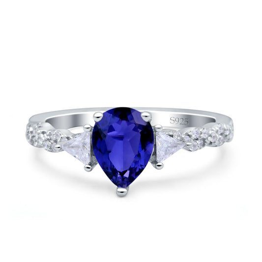 Art Deco Pear Shape Wedding Bridal Ring Simulated Blue Sapphire CZ