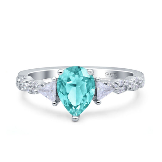 Art Deco Pear Shape Wedding Bridal Ring Simulated Paraiba Tourmaline CZ