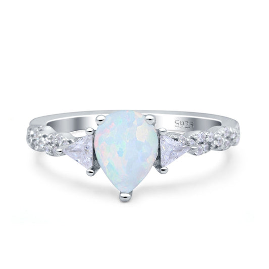 Art Deco Pear Shape Wedding Bridal Ring Lab Created White Opal