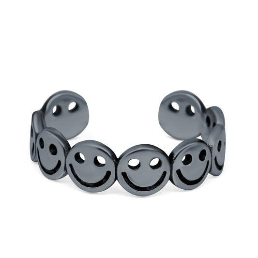 Smiley Face Toe Ring Black Tone Adjustable Band (4mm)