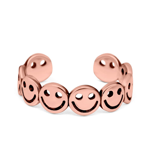 Smiley Face Toe Ring Rose Tone Adjustable Band (4mm)