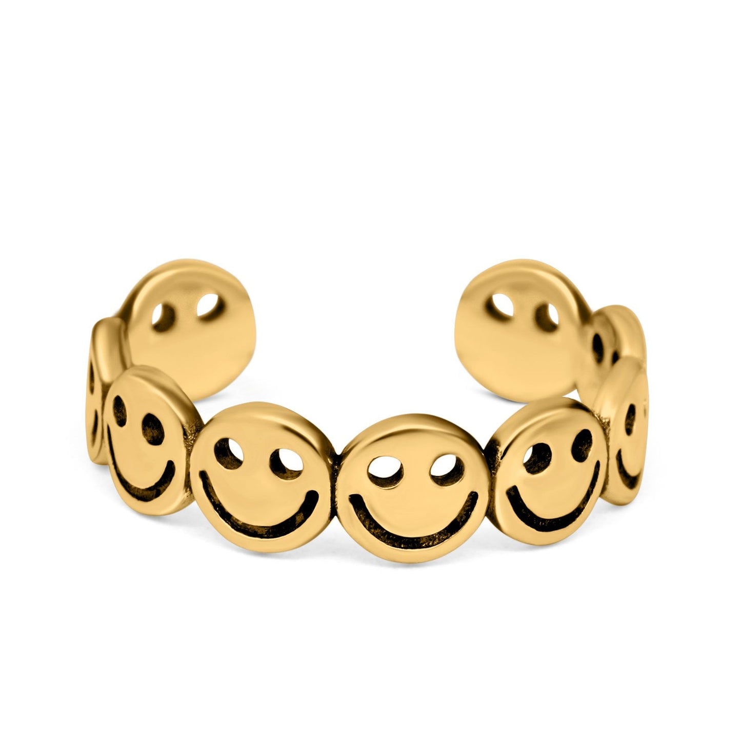 Smiley Face Toe Ring Yellow Tone Adjustable Band (4mm)