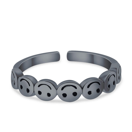 Smiley Face Toe Ring Black Tone Adjustable Band (4mm)