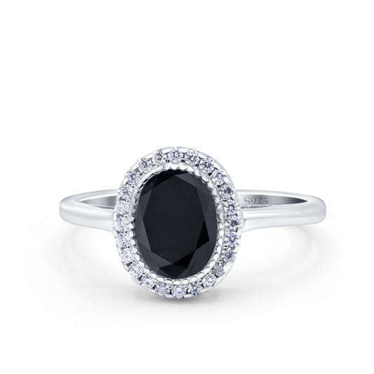 Halo Art Deco Oval Wedding Bridal Ring Simulated Black CZ