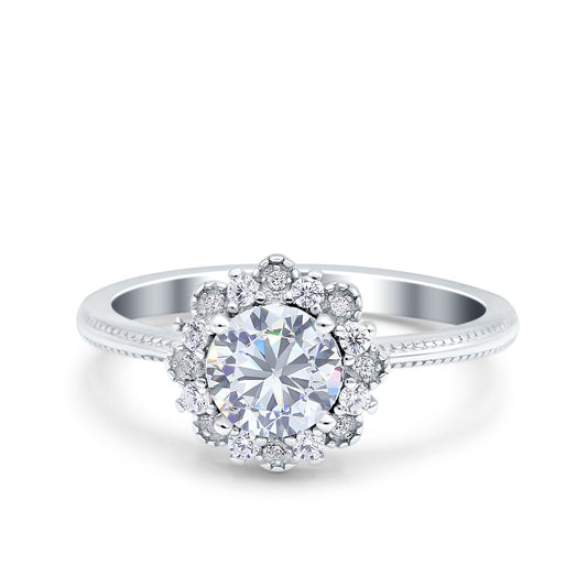 Halo Floral Style Art Deco Round Wedding Engagement Ring Simulated Cubic Zirconia