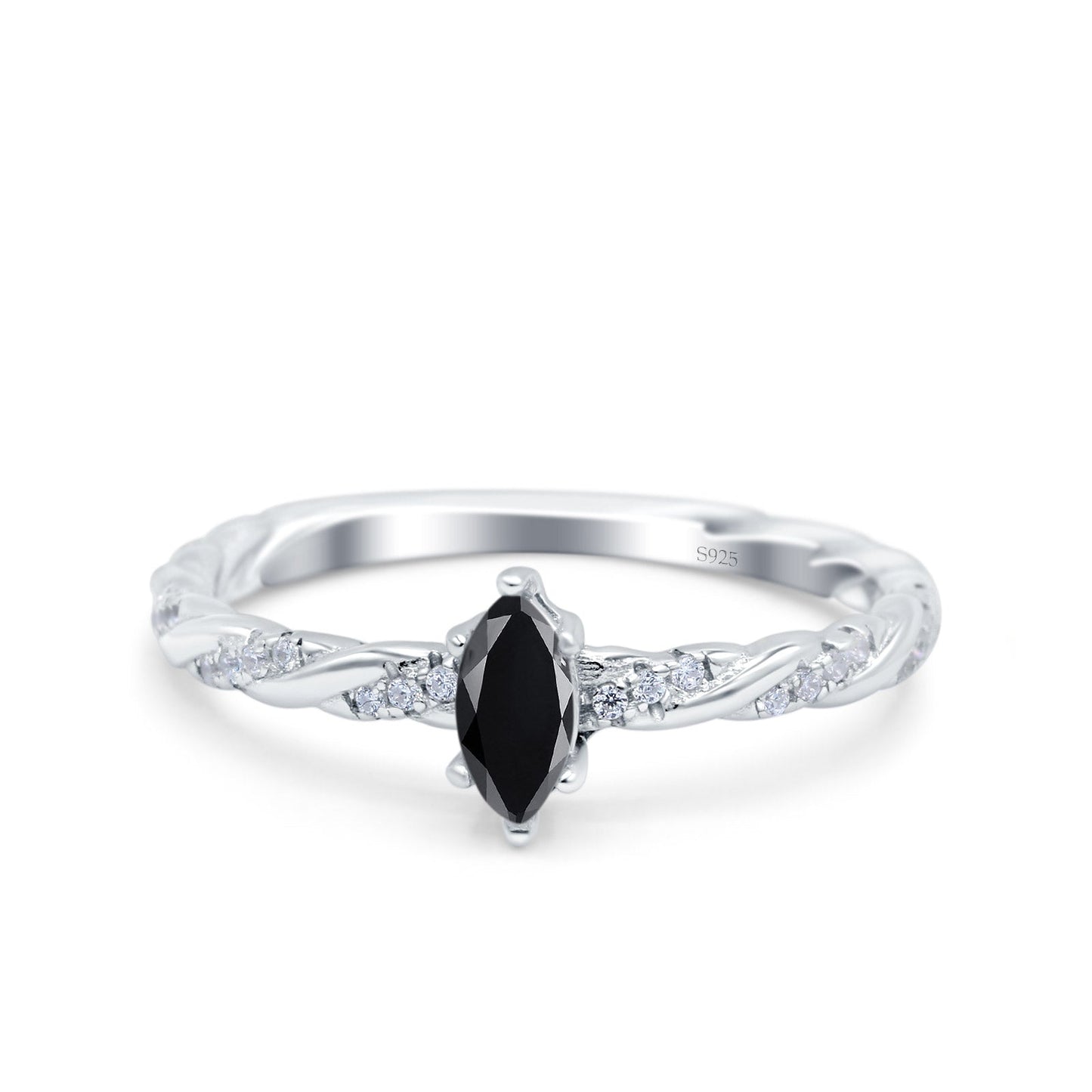 Vintage Style Twisted Band Marquise Wedding Ring Simulated Black CZ