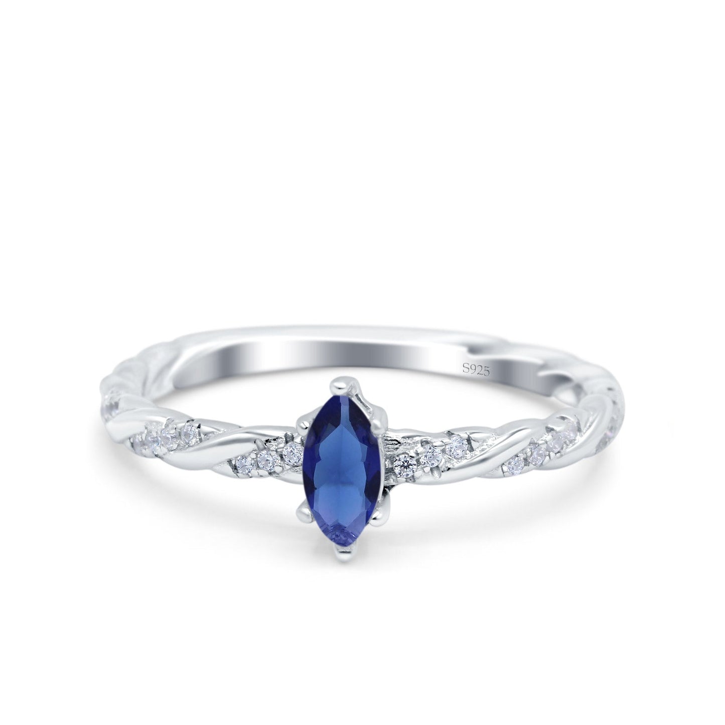 Vintage Style Twisted Band Marquise Wedding Ring Simulated Blue Sapphire CZ