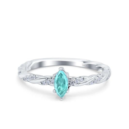 Vintage Style Twisted Band Marquise Wedding Ring Simulated Paraiba Tourmaline CZ