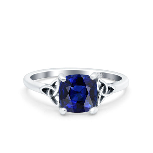 Celtic Art Deco Wedding Bridal Ring Round Simulated Blue Sapphire CZ