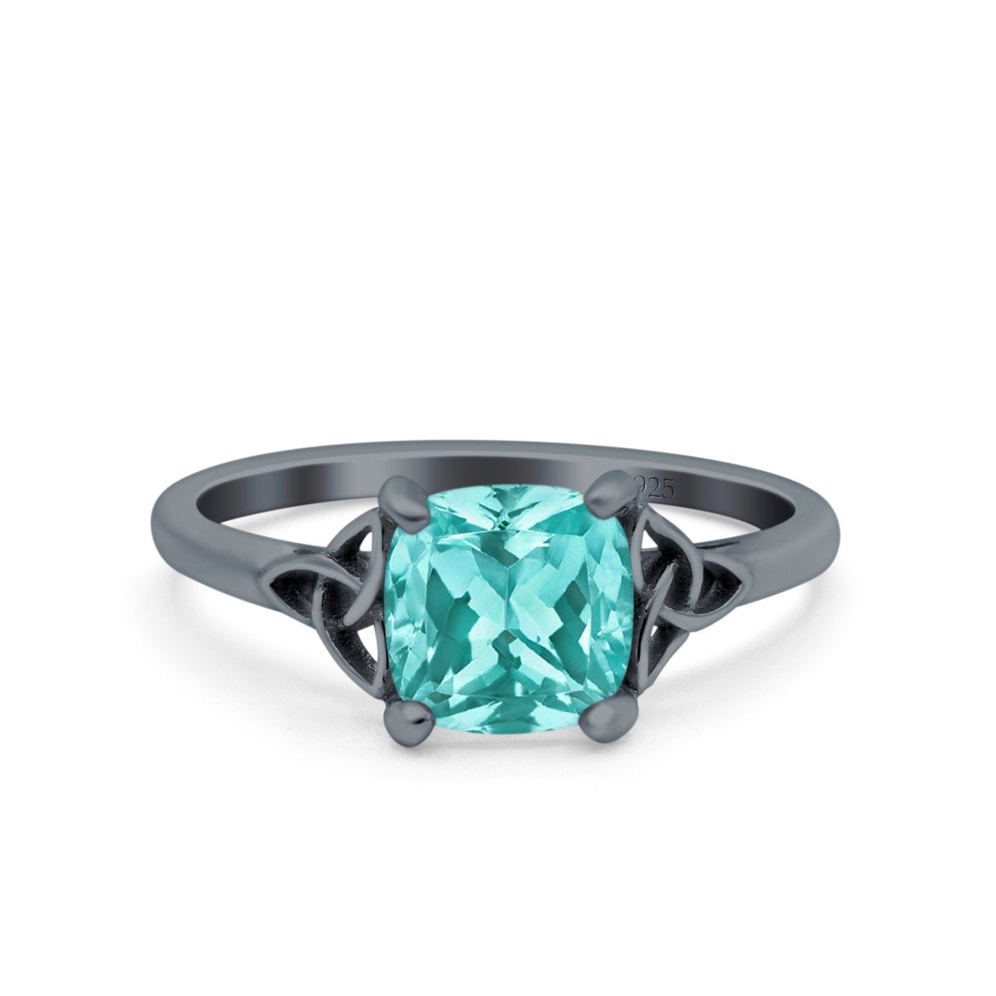 Celtic Art Deco Wedding Bridal Ring Round Black Tone, Simulated Paraiba Tourmaline CZ