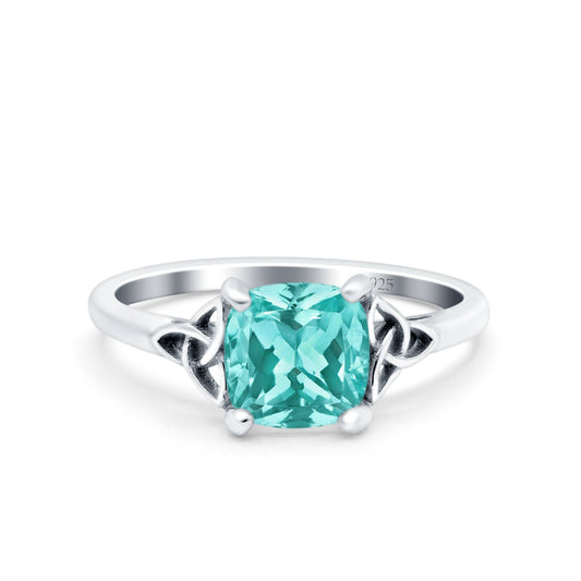 Celtic Art Deco Wedding Bridal Ring Round Simulated Paraiba Tourmaline CZ