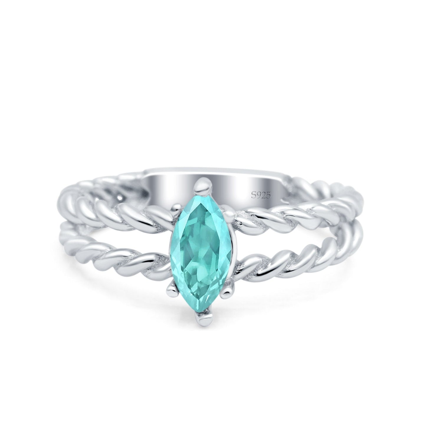 Double Rope Twisted Style Art Deco Marquise Wedding Ring Simulated Paraiba Tourmaline CZ