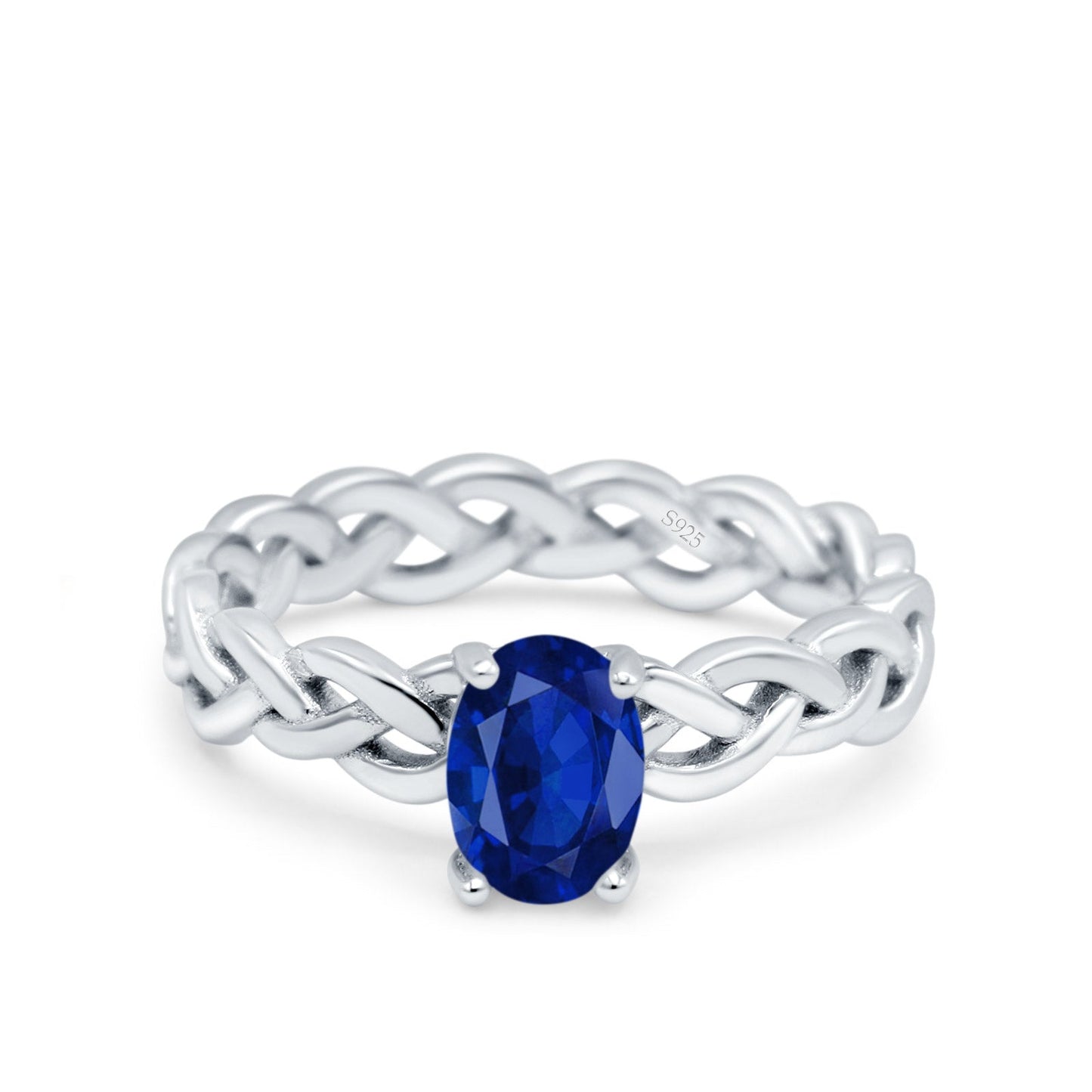 Celtic Weave Braided Style Oval Wedding Ring Simulated Blue Sapphire CZ